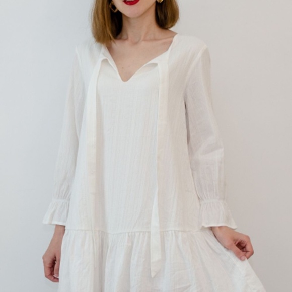 Flounce Sleeve Tie Neck Mini Dress - Picture 1 of 5